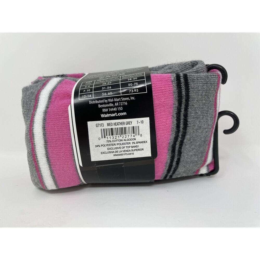 George Pink Grey White Striped Heavyweight Cotton‎ Tights Girl's Size 7-10 NWT - Picture 3 of 3